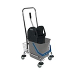 Certeo - Chariot de nettoyage 1 seaux de 27 l, presse, corbeille tube d'acier