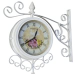 Cream Vintage 37Cm Double Sided Metal Garden Outdoor Bracket Wall Clock