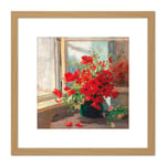 Florian Bouquet Poppies Window Flowers Painting 8X8 Inch Square Wooden Framed Wall Art Print Picture with Mount