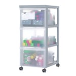 Iris Ohyama Plastic Storage Drawer Unit with Wheels, 3 Deep Drawers, Grey, Easy-Pull Handles, Supplies Organiser, For Bedroom, Bathroom, School & Office, BPA Free, Chest, Tower, DC-303