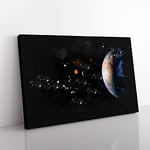 Big Box Art View of The Earth Paint Splash Canvas Wall Art Print Ready to Hang Picture, 76 x 50 cm (30 x 20 Inch), White, Grey, Black