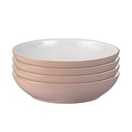 Denby - Elements Sorbet Pink Pasta Bowls Set of 4 - Dishwasher Microwave Safe Crockery 1050ml 22cm - Pale Pink, White Ceramic Stoneware Tableware - Chip & Crack Resistant