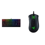 Razer BlackWidow V3 Tenkeyless (Green Switch) - Compact Mechanical Gaming Keyboard, UK Layout | Black & DeathAdder V2 - Wired USB Gaming Mouse with Optical Mouse Switches, Black