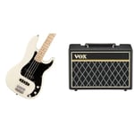 Squier by Fender Affinity Series Electric Precision Bass Guitar, Maple Fingerboard, Olympic White & Vox - PB10 Pathfinder 10B - 10W Bass Guitar Practice Amplifier Combo - Black