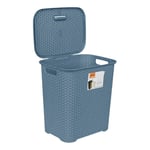 Small 45Litre Blue Plastic Laundry Basket with Lid & Handles Clothes Storage Bin