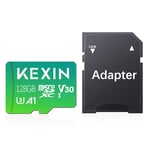 KEXIN Carte Micro SD 128 Go Contient Adaptateur SD, Carte Mémoire 128Go microSDXC Full HD & 4K UHD UHS-I U3 V30 A1 Micro Carte SD Stockage Externe pour GoPro, Drone, Appareil Photo