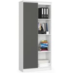 Bibliothèque de bureau AKORD R80 Blanche 80 cm 1 porte façade Gris Graphite 8 étagères 80x35x180 cm