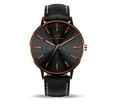 Nation of Souls Argo Collection Rose Gold and Black Unisex 42mm Stainless Steel Case Wrist Watch with 20mm Leather Strap British Designed Watches