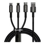 Baseus CAMLTWJ-01 Tungsten Gold 3v1 Cable USB-C, Lightning, MicroUSB 1.5m - Svart