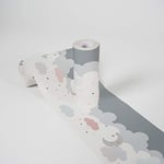 Lovely Kids Frise Papier Peint Adhesive Dreamy Sky A.S. Création Frise Papier peint adhesive 5.00 m x 0.155 m Gris Rosé Blanc Fabriqué en Allemagne 403743 Blanc/Gris Clair/Gris/Rose Pastel