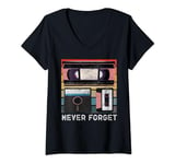 Womens Never Forget Vintage Floppy Disk VHS Tape 90s 80s Cassette V-Neck T-Shirt