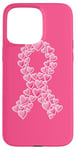 Coque pour iPhone 15 Pro Max Ruban rose avec cœurs pour sensibilisation au cancer du sein