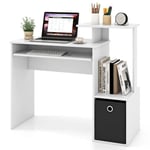 COSTWAY Petit Bureau d'Ordinateur avec Rangement, Plateau pour Clavier et Tiroir en Tissu Amovible, 100 x 40 x 87 cm, Blanc