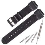 Nylon watch strap Compatible with Casio AE1200WH AE-1000 SGW-300H SGW-400 AQ-S810W 18mm Men's Replacement Leather Watch band stainless steel ring (Black Buckle)