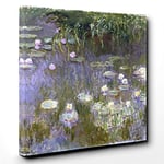 Big Box Art Canvas Print Wall Art Claude Monet Water Lillies No.3 | Mounted and Stretched Box Frame Picture | Home Decor for Kitchen, Living Room, Bedroom, Hallway, Multi-Colour, 20x20 Inch