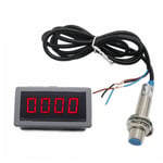 Jauge de Mesure Numérique 12V 24V,4 LED Bleues/Vertes/Rouges,Tachymètre,RPM,Compteur de Vitesse 10-9999RPM,Capteur de Proximité Hall NPN,1 Ensemble - Type Red Display