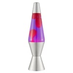 LAVA® - Lampe 2121, cire rose, liquide violet, socle et capuchon argentés, lampe à mouvement de marque originale de 14,5 pouces