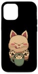 Coque pour iPhone 12/12 Pro Kawaii Kitty Latte Little Mouse Tasse à café Motif chat