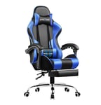 GTPLAYER Chaise Gaming Ergonomique, Fauteuil Gamer, Chaise Bureau, Chaise de Gaming, Gaming Chair avec Dossier réglable à 135°, Hauteur Réglablerepose-Pieds rétractables, Siege Gaming, Cuir Bleu