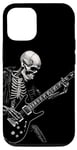Coque pour iPhone 15 Pro Squelette jouant de la guitare électrique Heavy Metal Squelette Design