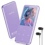 AGPTEK 64Go MP3 Bluetooth avec Haut-Parleur, 2.4" Grand Écran Lecteur MP3 en Métal Qualité Sonore HiFi Audio MP4 Baladeur Sport de Bouton Tactile Radio FM Podomètre Enregistreur 60H de Musique-Violet