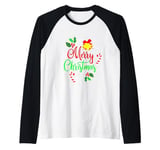 Merry Christmas Happy holidays Jingle Bells and Snowflakes Raglan Baseball Tee