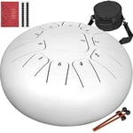 BuoQua Handpan Hand Drum Musical Instrument Ideal for Personal Meditation, Musicotherapists, Shows (10 Inches, White)