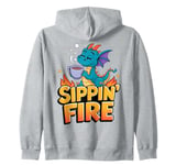 Sippin’ Fire Cute Dragon Tea Lover Zip Hoodie