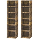 HOMCOM Lot de 2 étagères colonnes Armoire de Rangement CD-DVD 6 + 6 Compartiments 21 x 22,5 x 88,5 cm capacité Max. 204 CD Brun Rustique