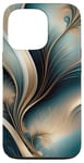 Coque pour iPhone 13 Pro Golden Breeze – Motif abstrait bleu sarcelle et doré