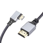 Câble adaptateur 4K Mini HDMI vers HDMI,angle droit à 90 degrés Mini HDMI mâle vers HDMI mâle en aluminium court câble tressé en nylon,prise en charge 4K UHD(50 cm)