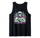 Astronaut Holding Earth with Swirling Galaxy Helmet Design Tank Top