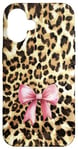 iPhone 16 Leopard Cheetah Pattern With Light Pink Bow Coquette Girl Case