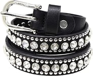 AnJuHoPa Ceinture à boucle en cuir avec rivets en strass pour femme Ceinture en jean d'été 70cm (adulte) Noir