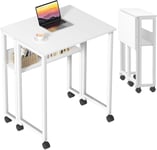 Petite Bureau Pliant à roulettes, 63x50cm Bureau Pliable Portable,Table Bureau Pliante avec Rangement, Bureaux d' Ordinateur pour Petit Espace Postes de Travail, Assemblage Facile, Blanc