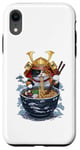 Coque pour iPhone XR Chat Samouraï mangeant des ramen Anime