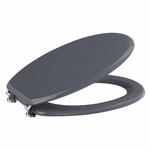 Round Wooden Toilet Seat - Bottom Fix Dark Grey Gloss Contemporary Bathroom