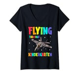 Womens Flying Through Kindergarten Fighter Jet Back To School V-Neck T-Shirt