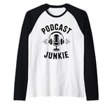 Podcast Junkie Mic Headphones Retro Podcast Lover Raglan Baseball Tee