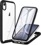 Coque Iphone Xr,Antichoc Housse Avec Protection D'écran,360 Degrés Protégé Téléphone Double Face Bumper Transparent Case Robuste Portable Intégrale Etui Pour Iphone Xr - Noir(Q855)