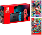 Console Nintendo Switch Rouge/Bleu Néon 32Go + Super Mario Odyssey + Mario Kart 8 Deluxe