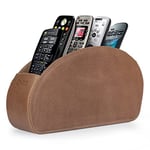 LONDO Remote Control Holder with 5 Pockets - Store DVD, Blu-Ray, TV, Roku or Apple TV Remotes - Real Leather with Suede Lining - Slim, Compact Living or Bedroom Storage