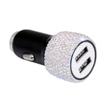 Chargeur De Téléphone, Adaptateur De Chargeur De Voiture De Charge Rapide Universel Mini Double Strass USB pour Téléphone Noir AB Taille Unique