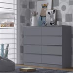 Dark Grey 8 Drawer Chest Of Drawers Scratch Resistant Matt Finish Bedroom