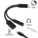 Adaptateur Type C-Jack pour iMac Thunderbolt 3 USB-C 2 en 1 Audio USB-C Ecouteurs Chargeur Casque (NOIR)