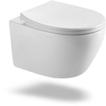 Cuvette wc Suspendu Mural sans Rebord - Cuvette Toilette céramique à Chasse d'eau Profonde - Abattant SoftClose et Siège de wc en pp avec Charnières