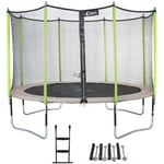 Trampoline de jardin 426 cm + filet de sécurité + échelle + kit d'ancrage  JUMPI Taupe/Vert 430