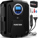 FORTEM Gonfleur de Pneus 150 PSI, Pompe à Vélo, Pompe à Air 230V AC 12V DC Pour Pneus de Voiture, Manomètre Digital Avec Pompe Automatique/Arrêt, étui de Transport (Noir)