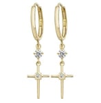 James Moore TH ER1125 9k Yellow Gold Drop Cross Cubic Jewellery