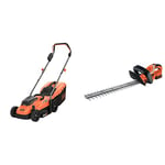 BLACK+DECKER Tondeuse - 18V - 33 cm - Jardin Jusqu'à 350 m² - Fonction Mulching - 5 Hauteurs de Coupe Ajustables - 35 L & Taille-Haies sans Fil 18V, Taille-Haies Electrique 45 cm avec Batterie 2 Ah